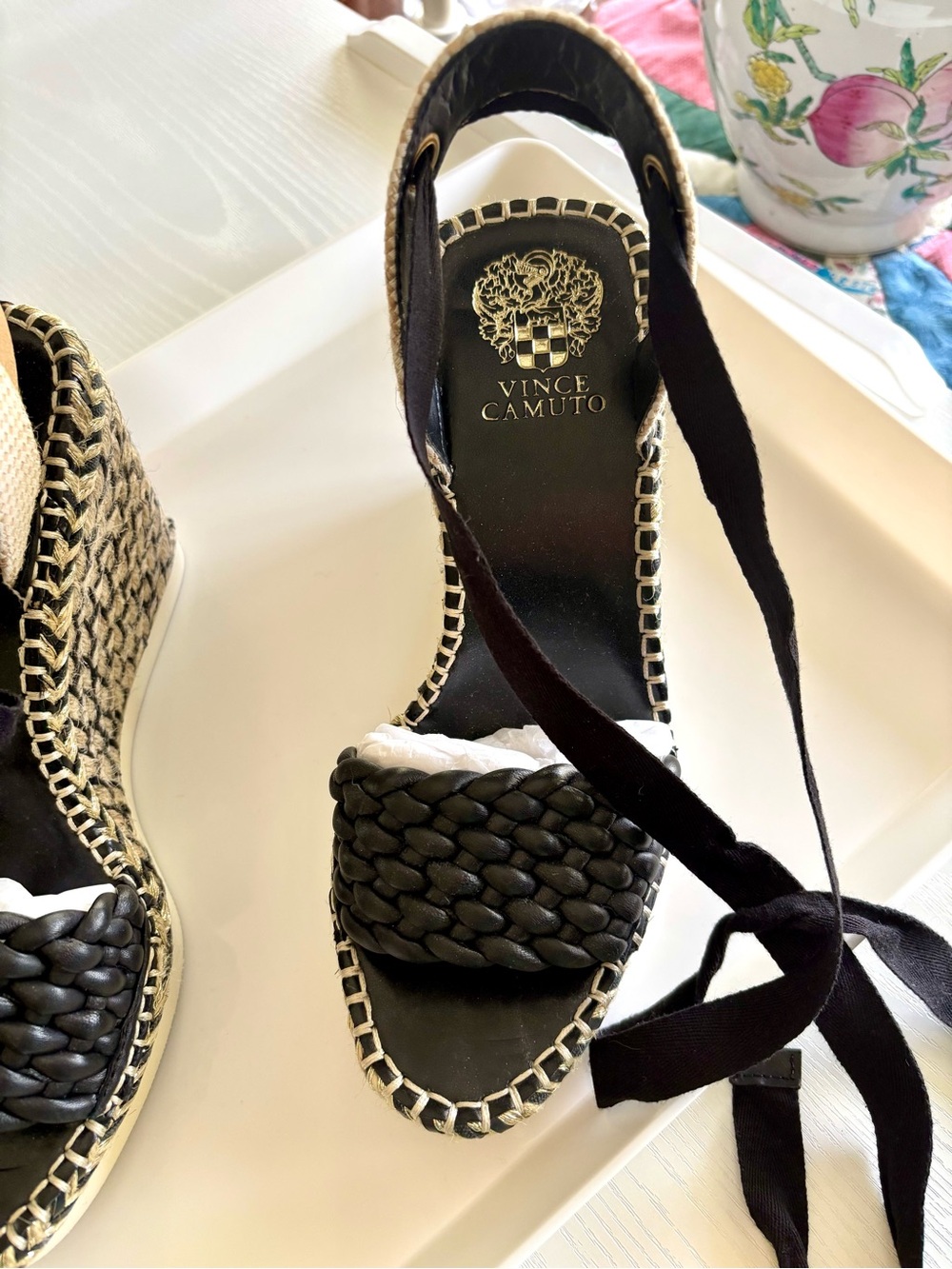 NEW Vince Camuto Black Braided Espadrille Wedge Sandals | Ankle Wrap | size 8 - Picture 6 of 8